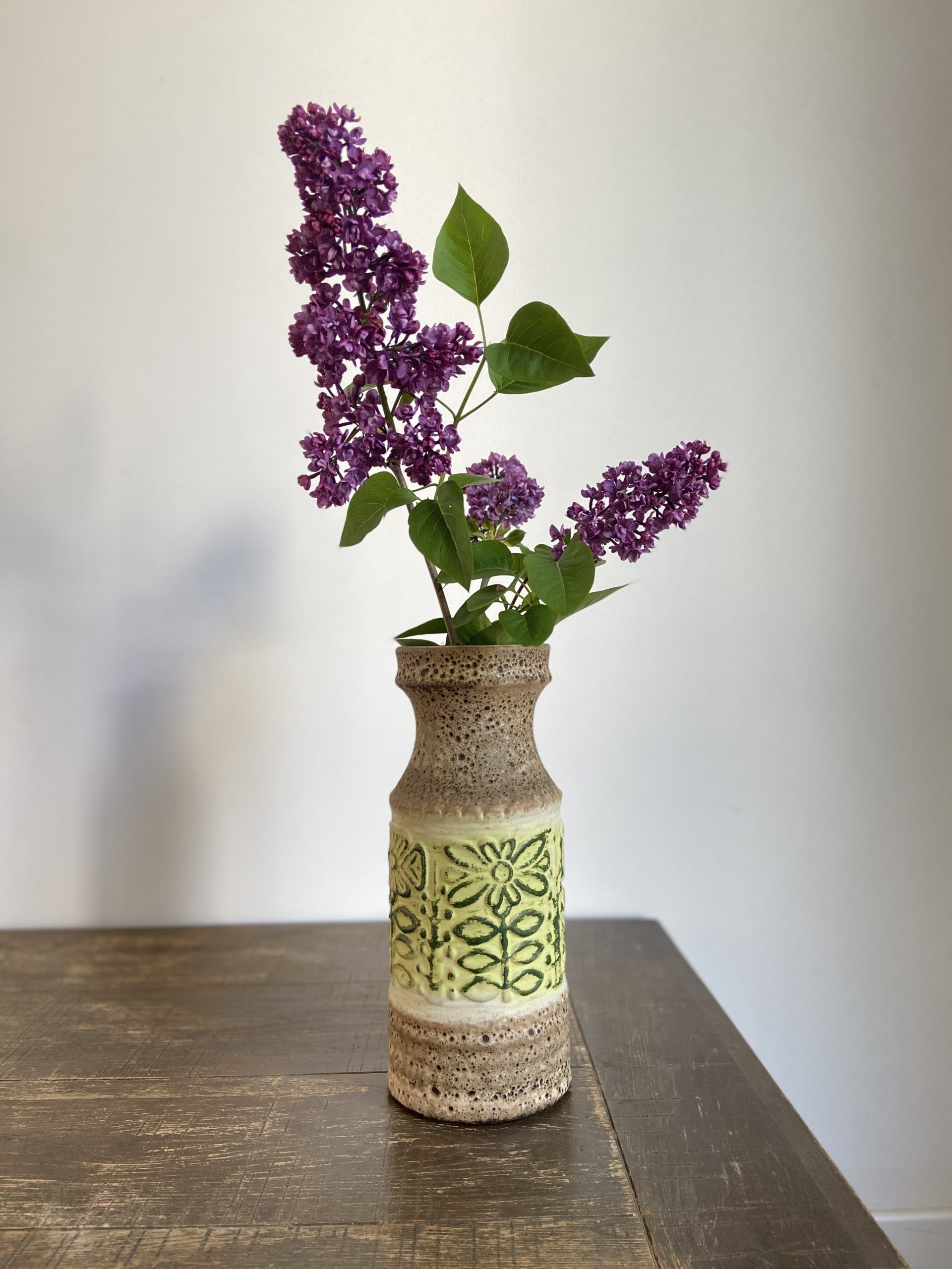 Fat lava style vase and flowers in relief west germany