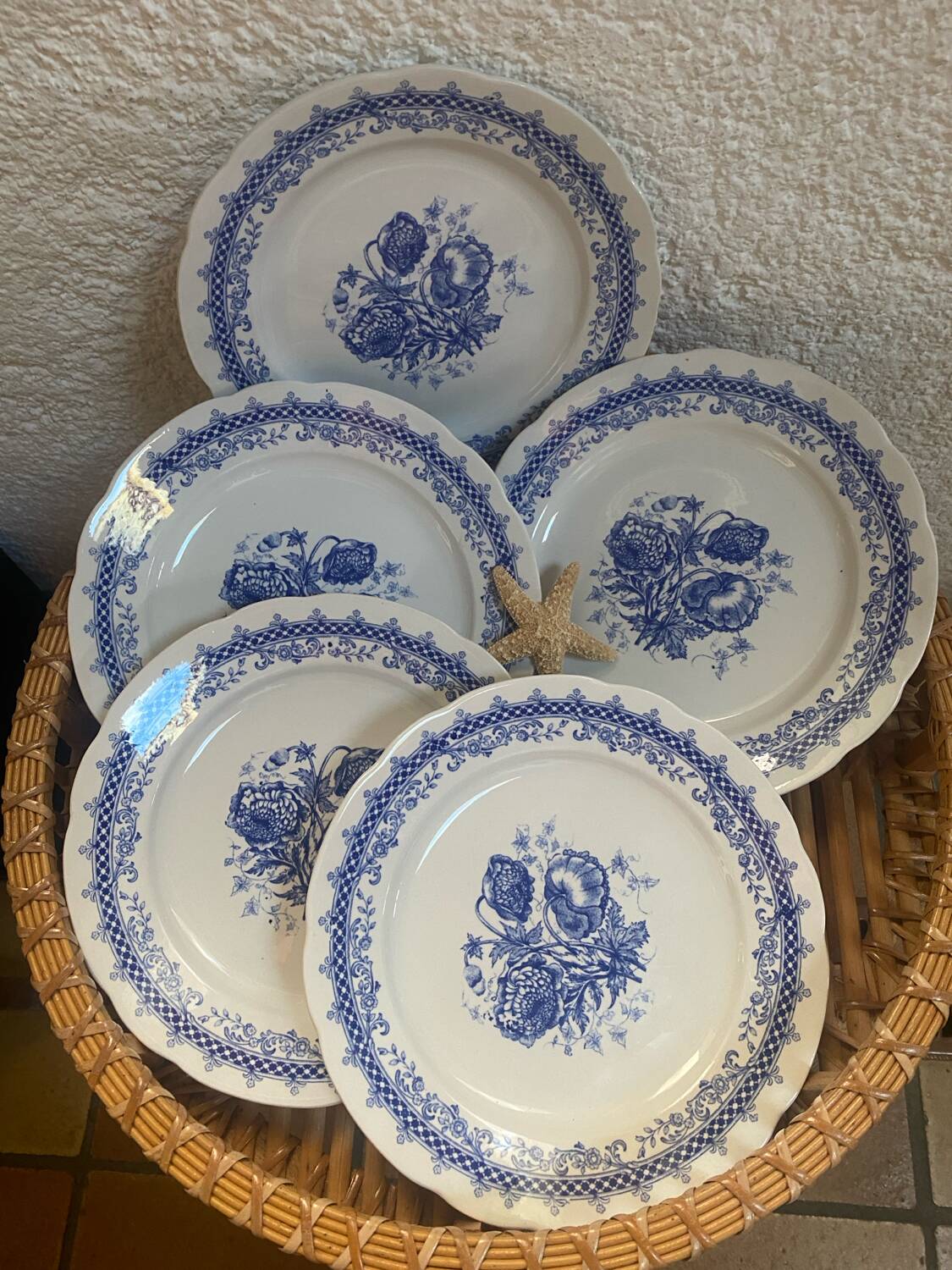 Set of 5 flat ironstone plates stamped Laveno