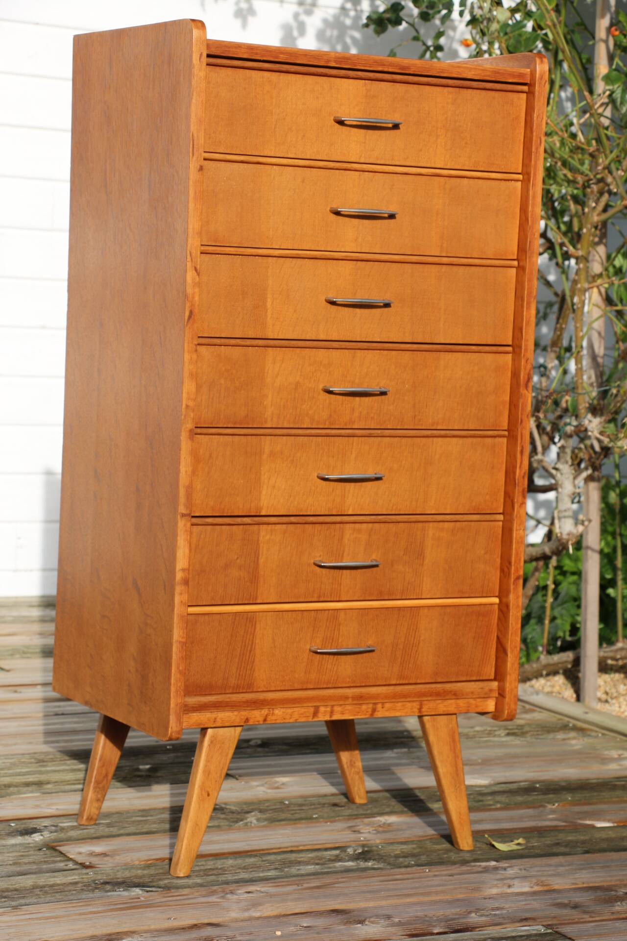 Chiffonnier 7 tiroirs chêne clair 1960