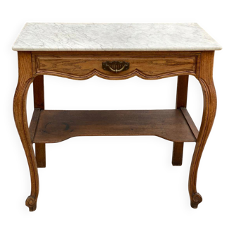 Louis XV dressing table in solid oak and white marble