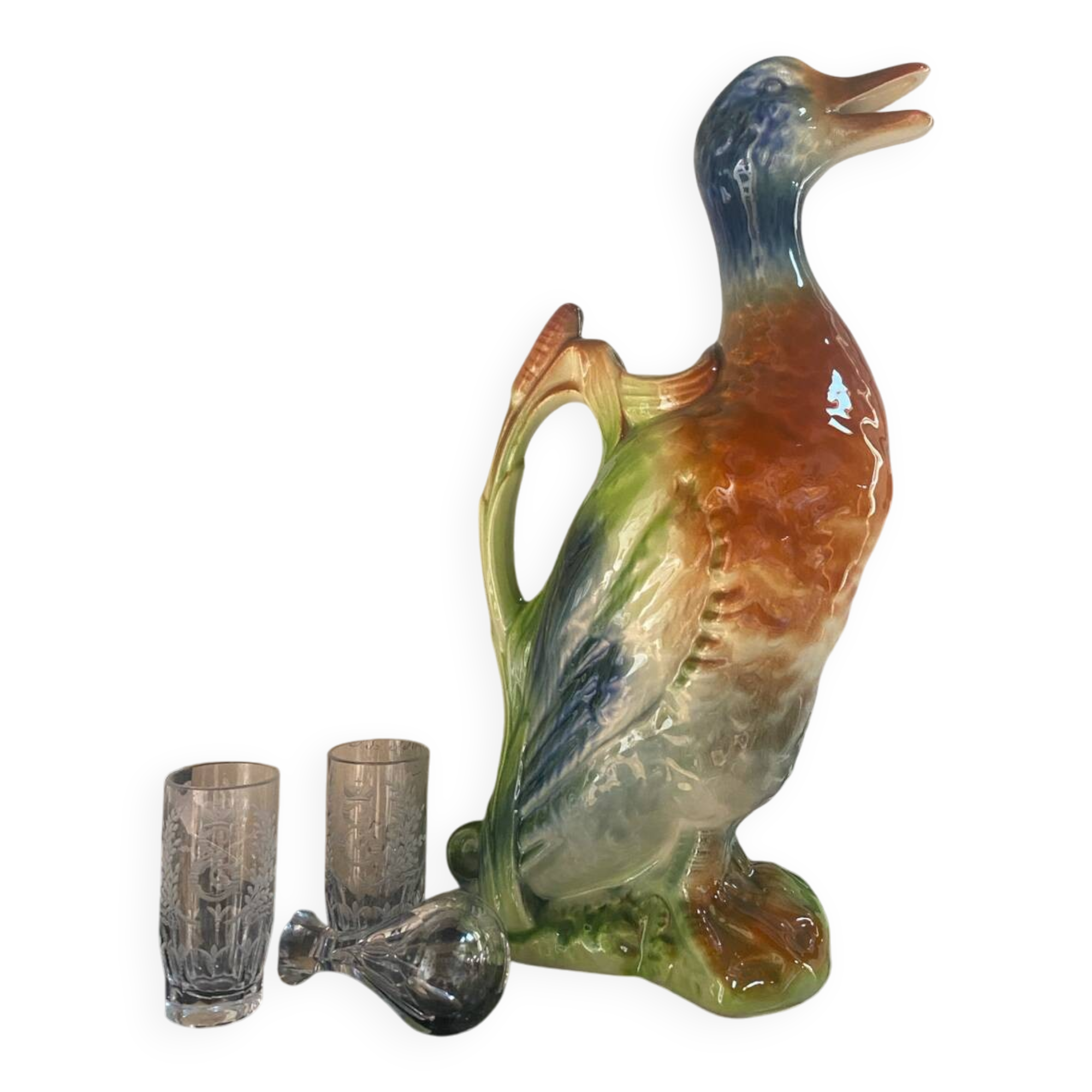 Saint Clément barbotine green duck jug