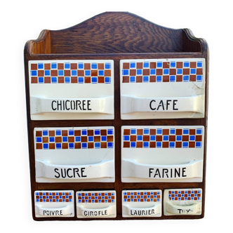 Large spice cabinet in wood and ceramic by Saint-Clement