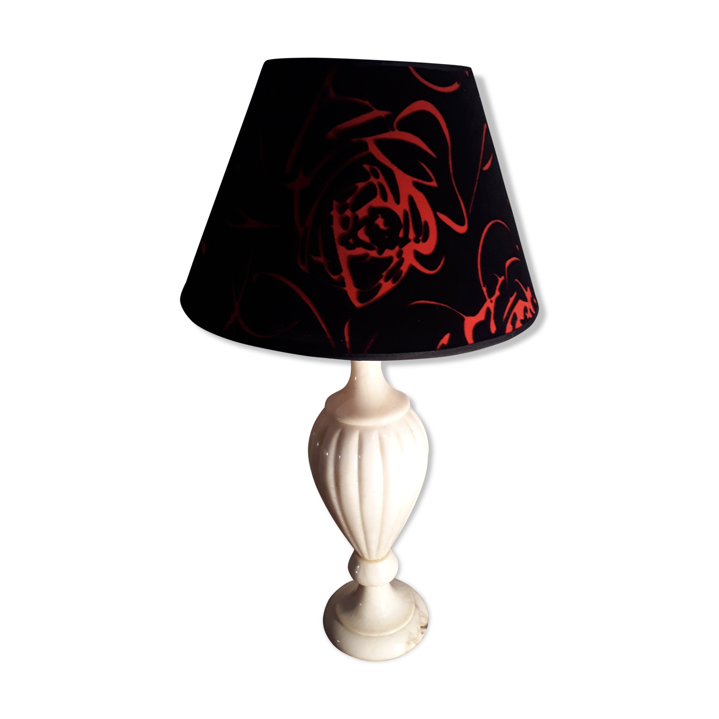Large albaster lamp 1960 has 70 lampshade in velvet and red 66cm