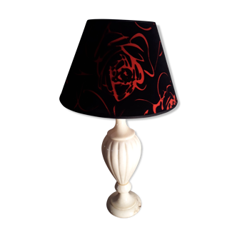 Lampe albâtre 1960 à 70 abat-jour velour et rouge  66cm