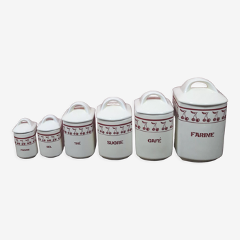 Spice set "Louise's attic" of 6 ceramic pots - cracked beige décor and cherries