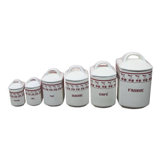 Spice set "Louise's attic" of 6 ceramic pots - cracked beige décor and cherries