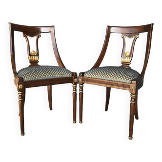 Pair of mid-century empire style seat chairs