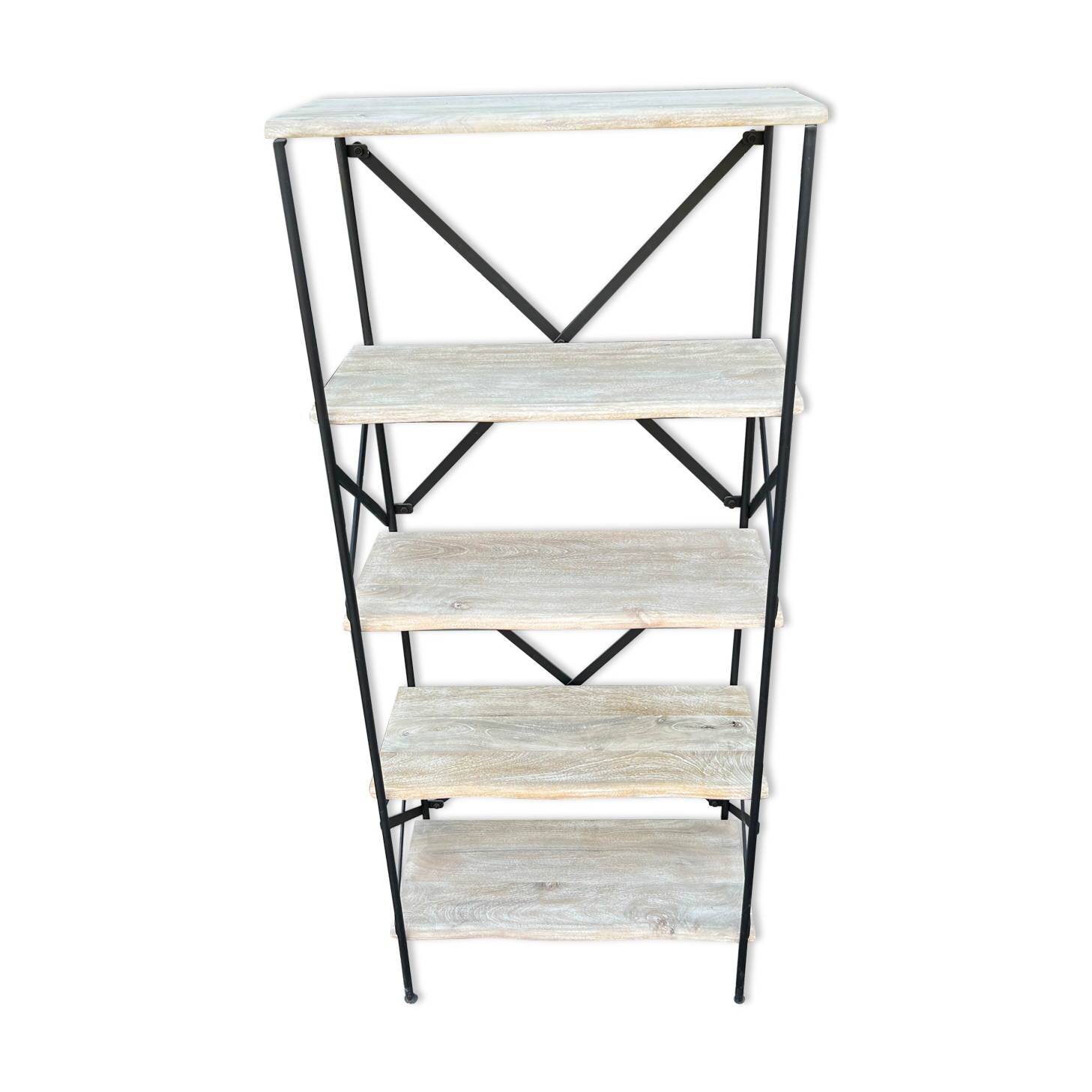 Industrial-style shelf in light wood and cast iron