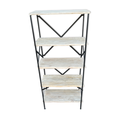 Étagère style industriel en bois clair et fonte