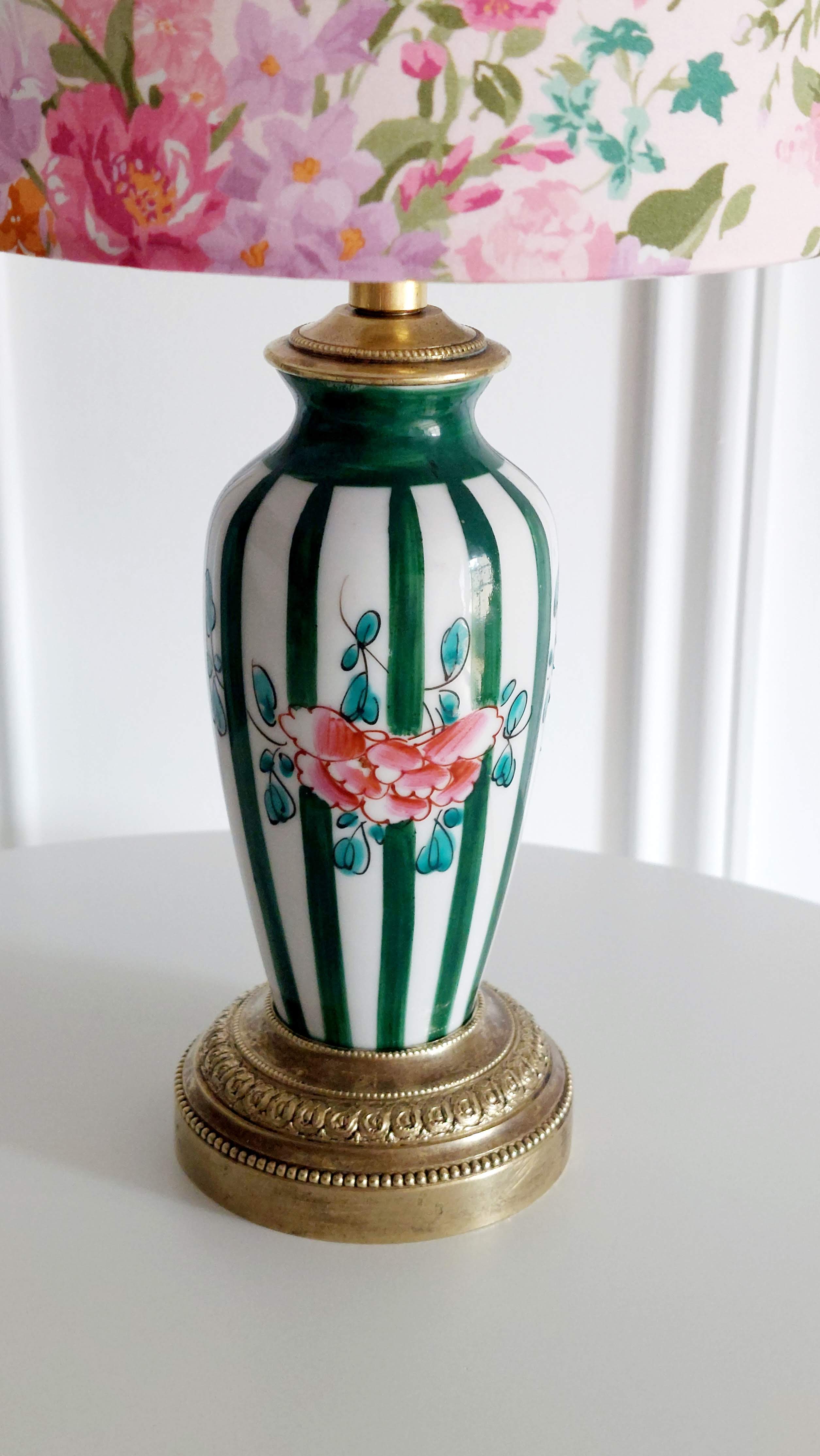 Small vintage lamp hand-painted with a Liberty shade.