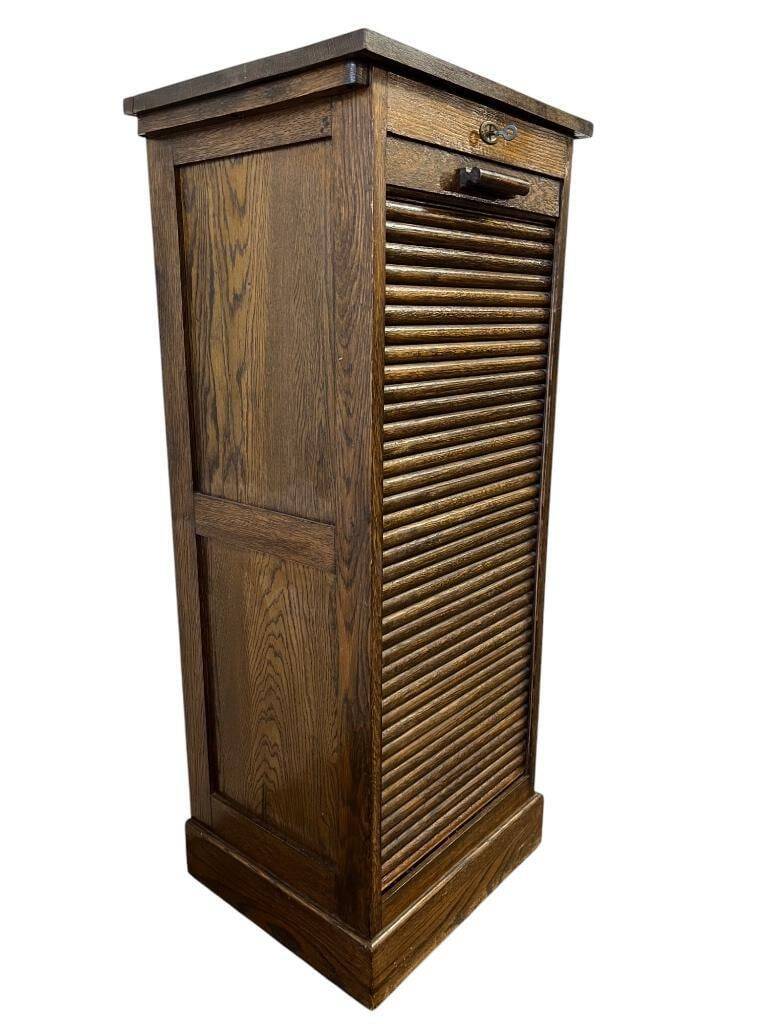 Vintage wooden filing cabinet with roller shutter