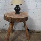 brutalist tripod coffee table or stool or end table in raw wood