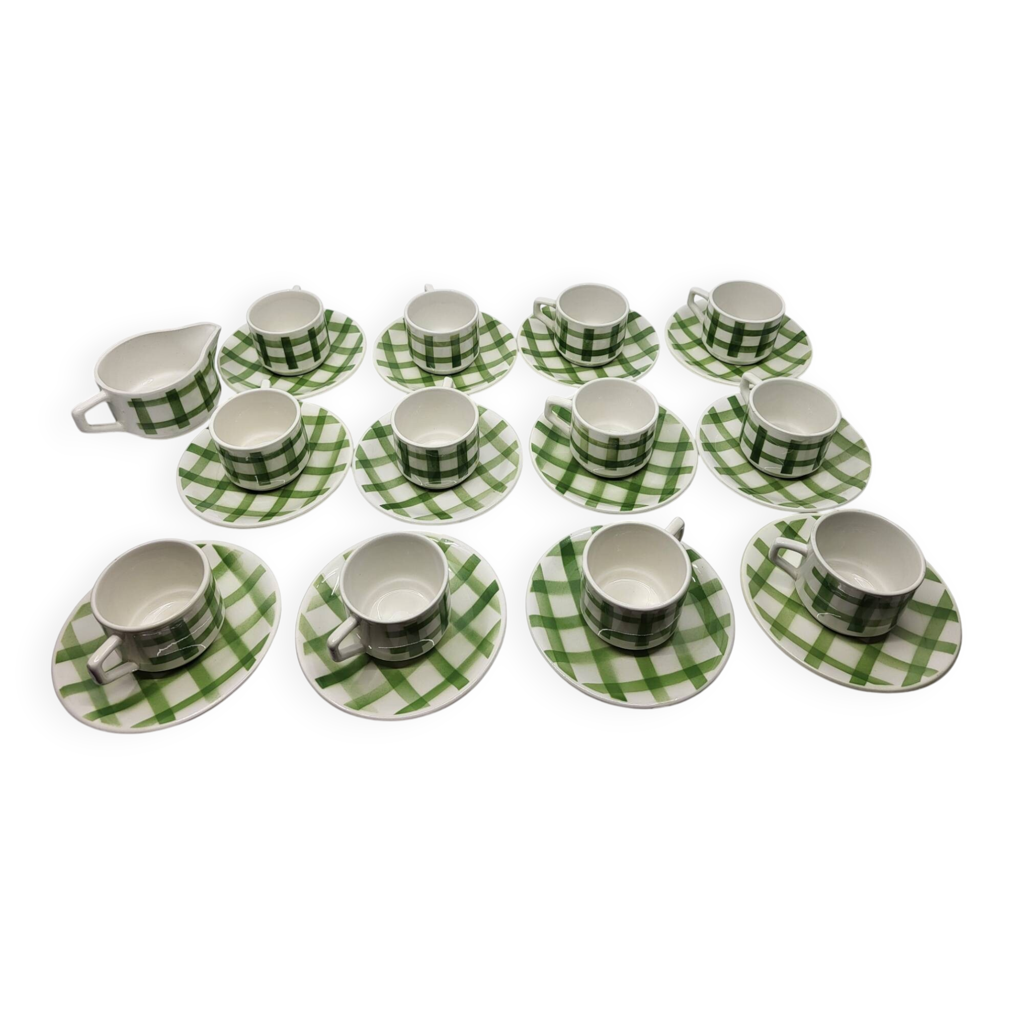 Moulin des Loups Orchies coffee set with French green tablecloth (25p)
