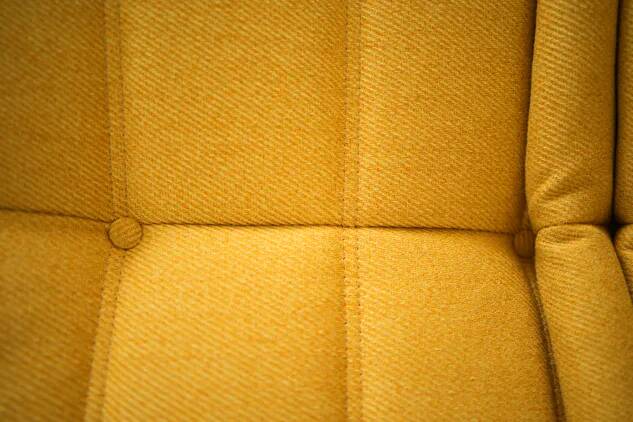 Togo Chair and Pouf Set in Yellow Tweed