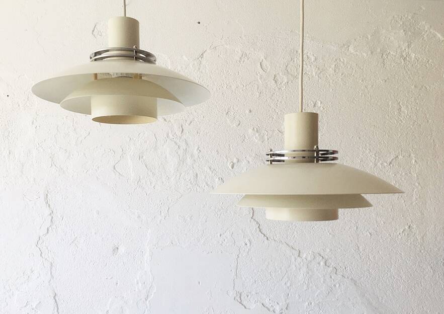 Danish pendant light in beige metal and chrome metal, 1970