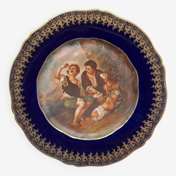 Assiette décorée de Limoges année 30 bleu de four