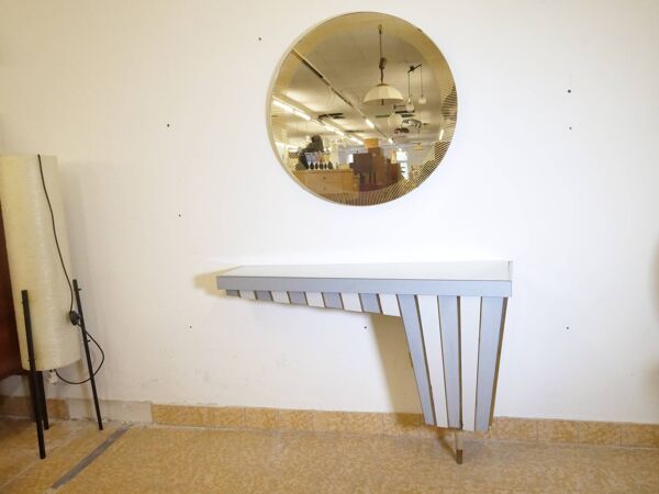 Coiffeuse vintage avec garnitures dorées et miroir, années 1950/1960