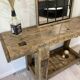 Établi en bois industriel vintage, meuble de métier