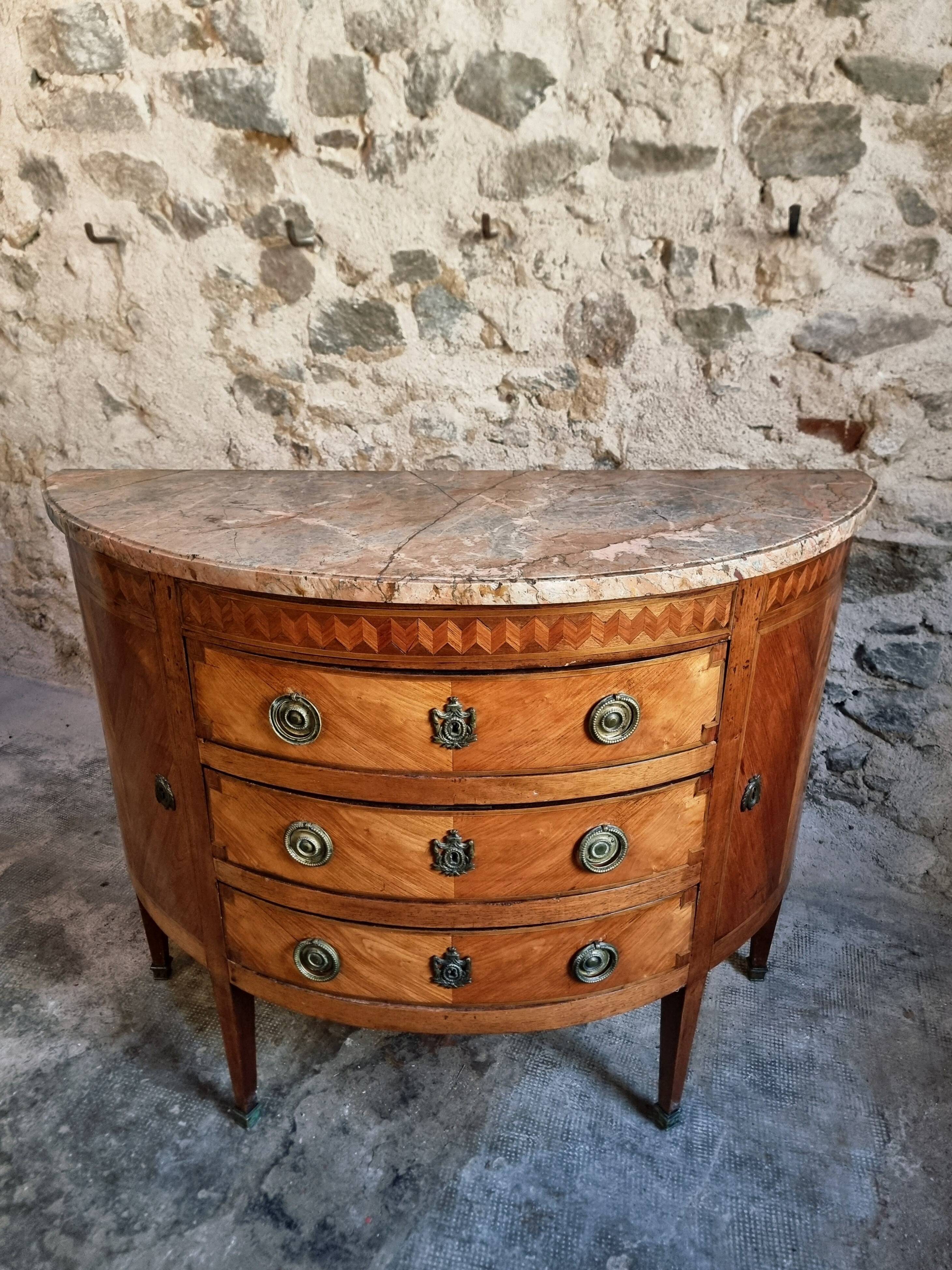 French antique demi-lune commode – Louis XVI with marble top