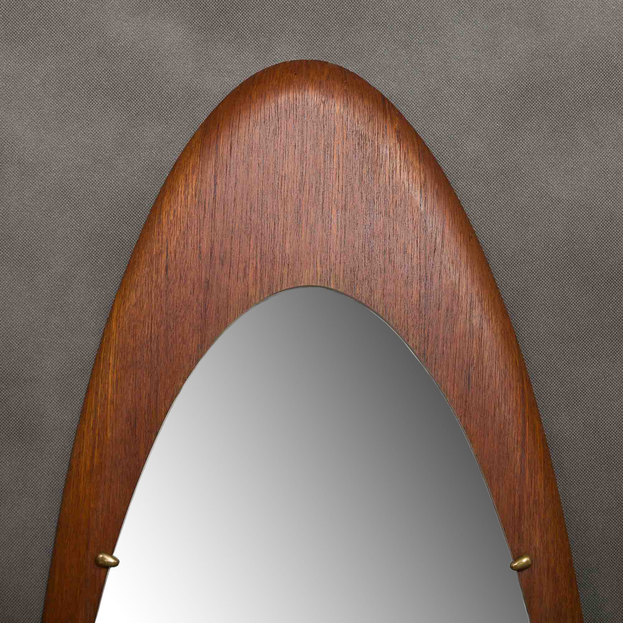 Oval italian mid-century teak mirror - 157x48cm