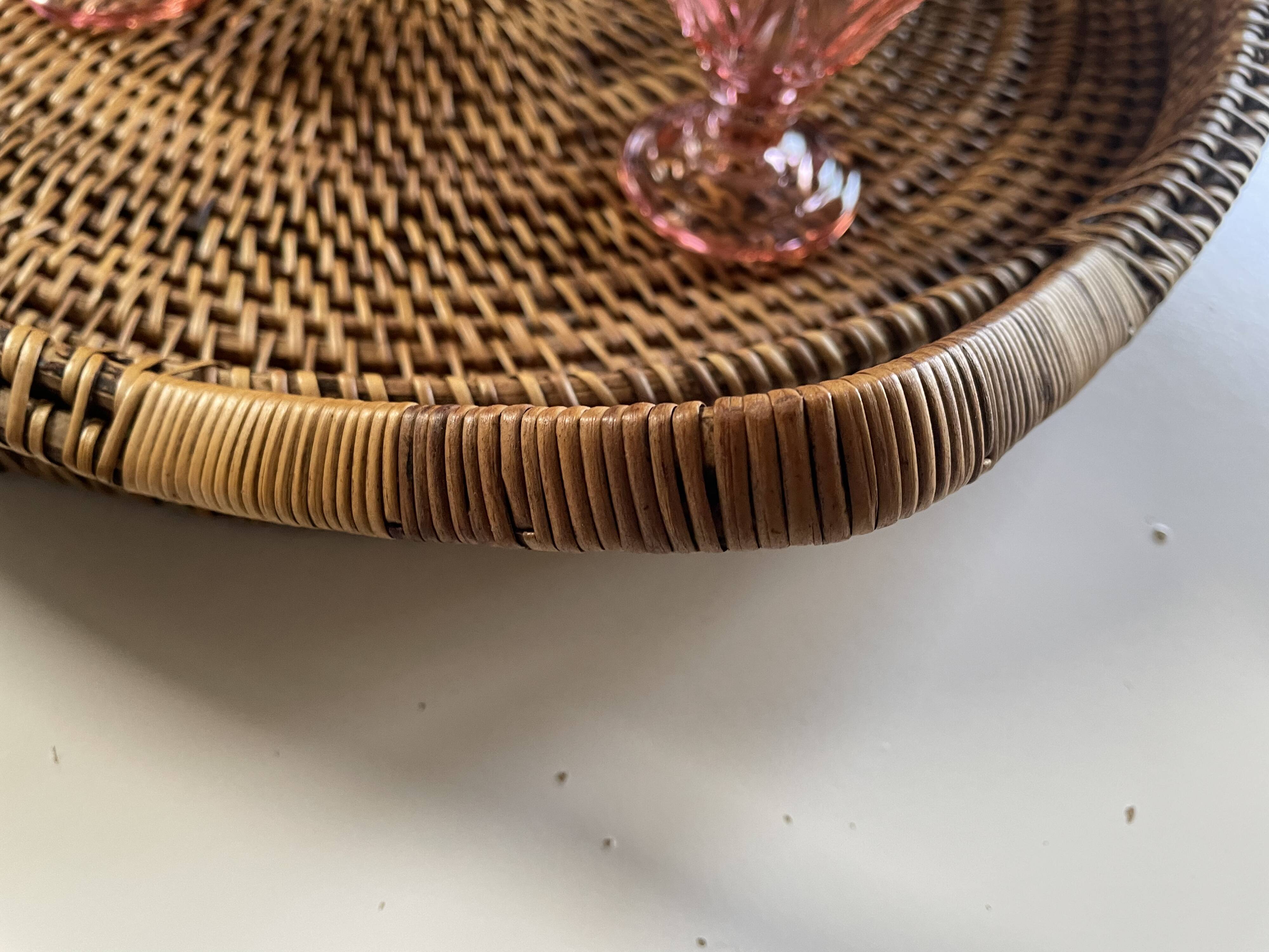 XXL woven rattan tray diameter 46 cm