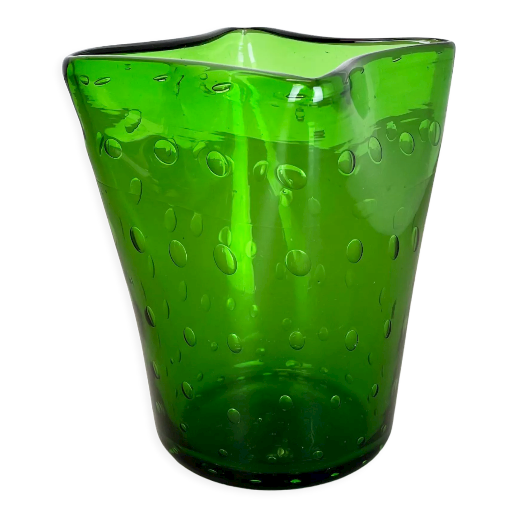 Murano Glass Bullicante Bubble "Green" Vase Element Shell Murano, Italy, 1970s