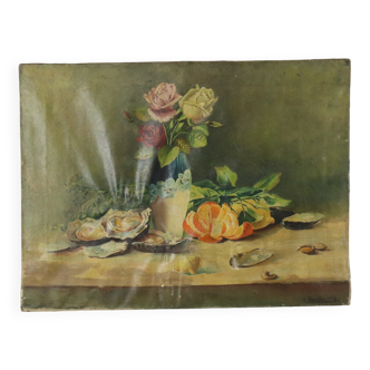 Antique French Painting Still Life Oil on Canvas Signed L. Bouchu 1912