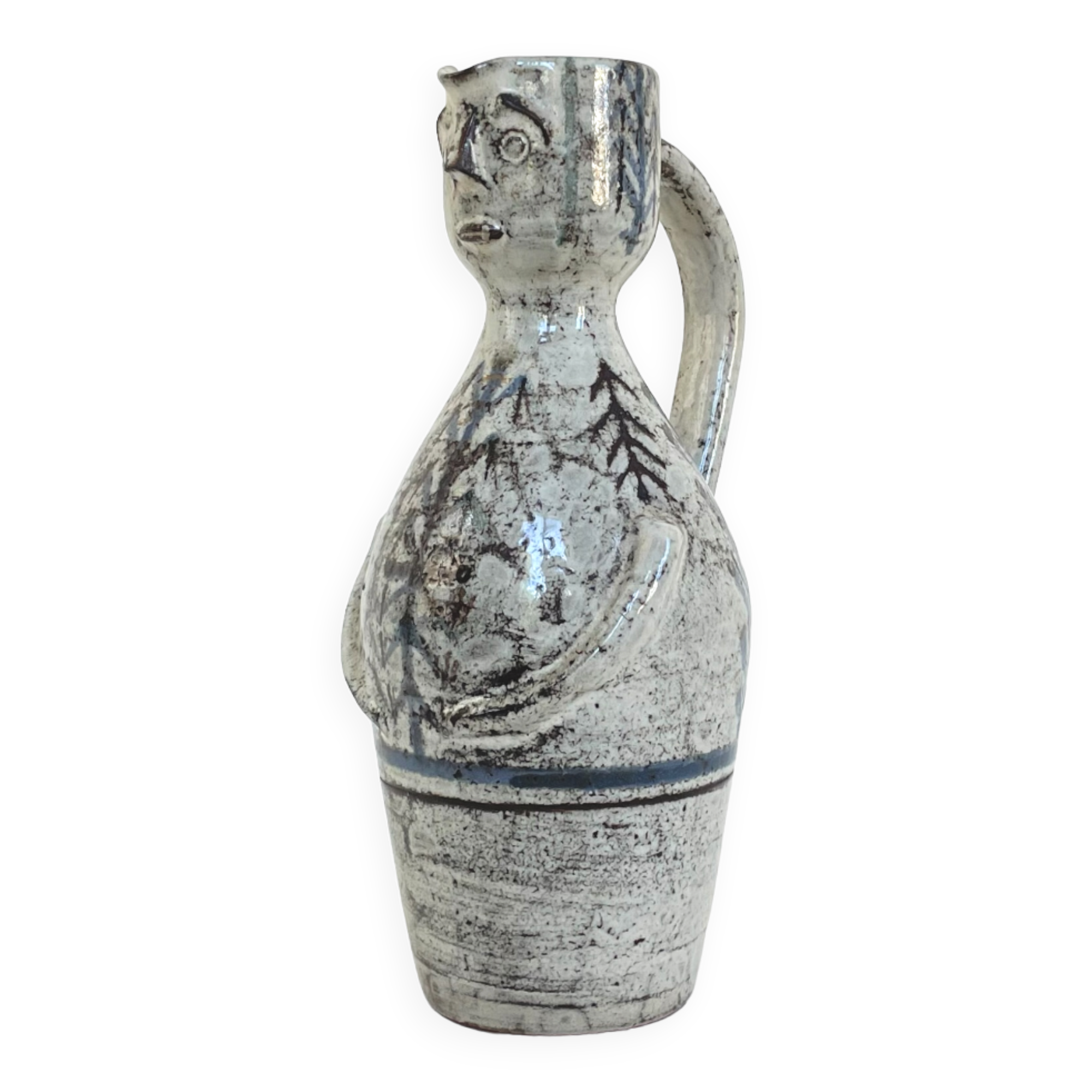 Anthropomorphic ceramic pitcher by Gustave Reynaud and Jean Derval, Atelier le Mûrier, Vallauris