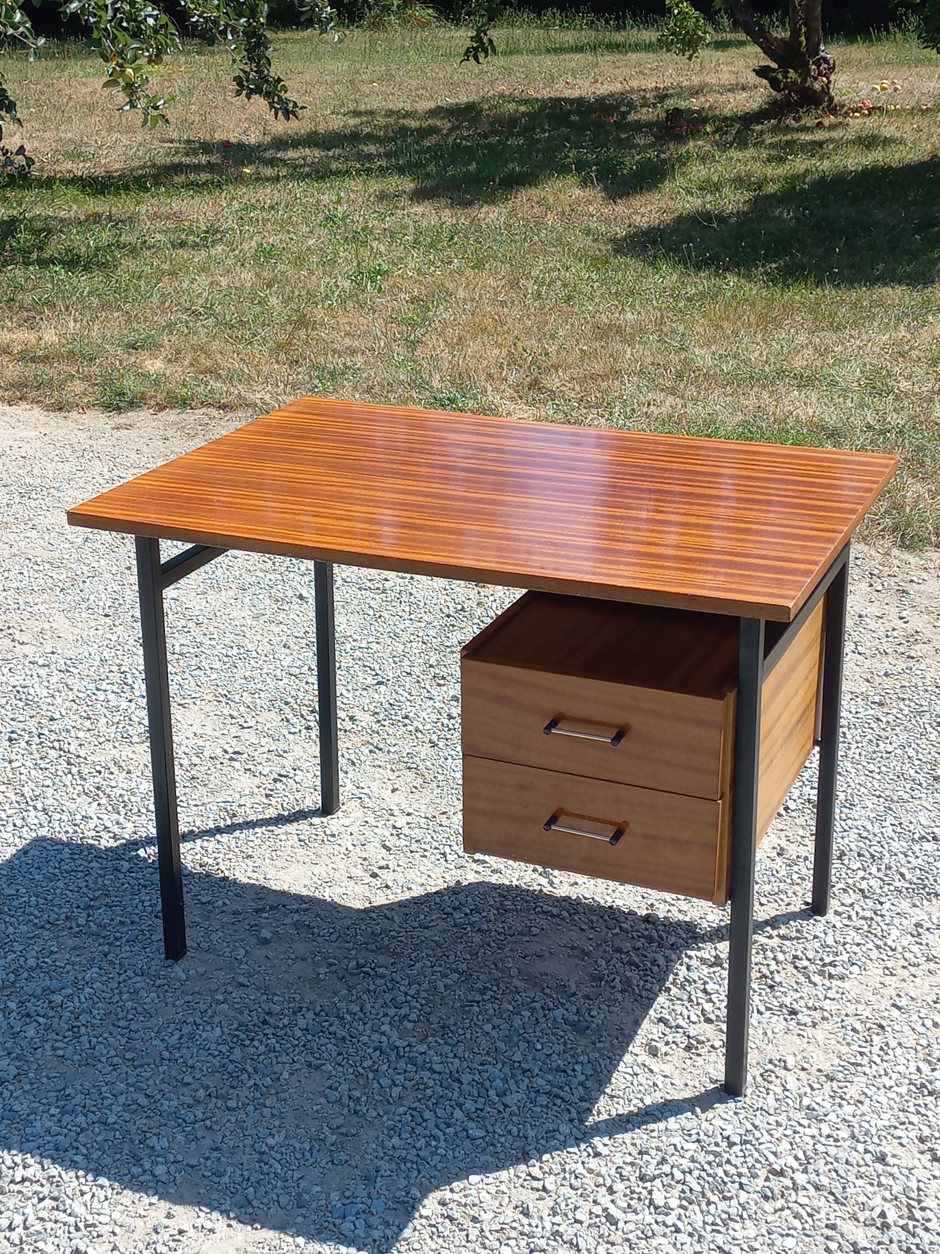 Desk of the 60s in mahogany base metal tubes 2 drawers
