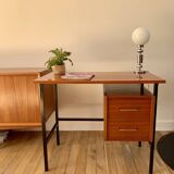 lacquered wood desk and black steel legs design from the 60s and 70s
