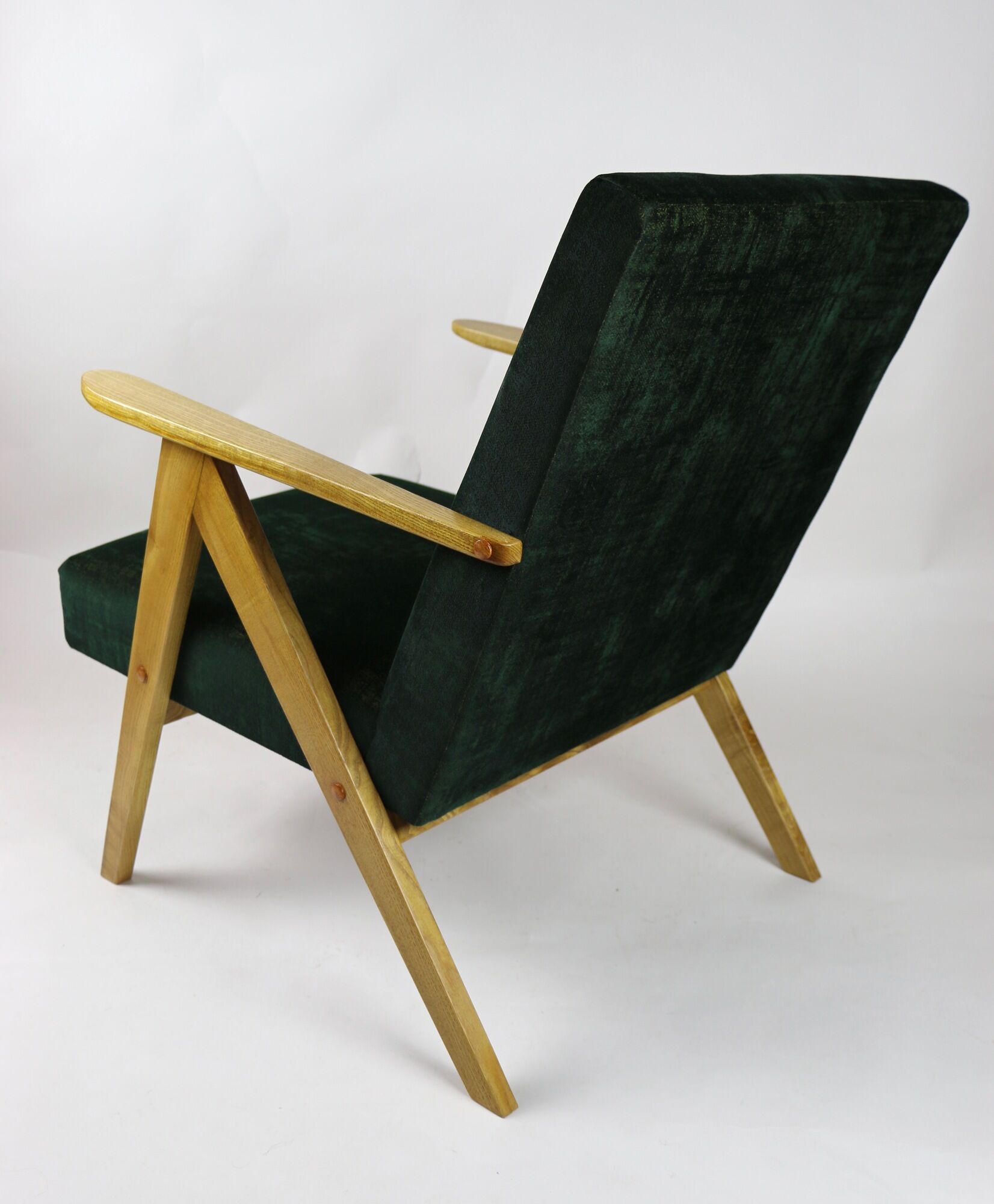 Fauteuil vintage velours verts Var B310 années 1970