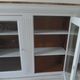 Showcase, bookcase, dresser style louis philippe patinated pearl gray, 2 glass doors.