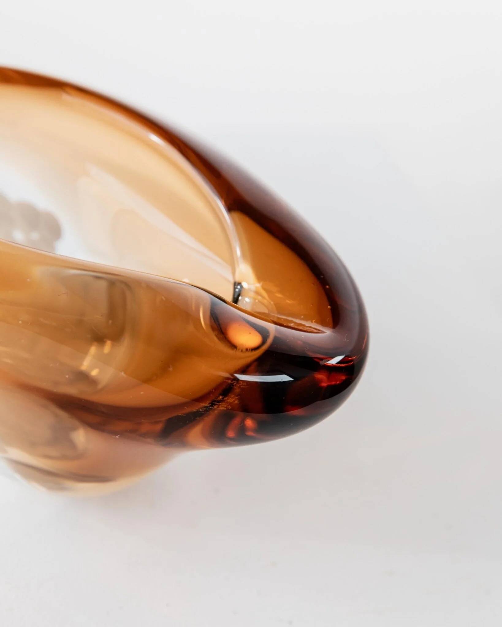 Orange Thick Glass Bowl Ashtray by Pavel Stejskal for Beranek Skrdlovice, 1970s Czech Vintage Decor