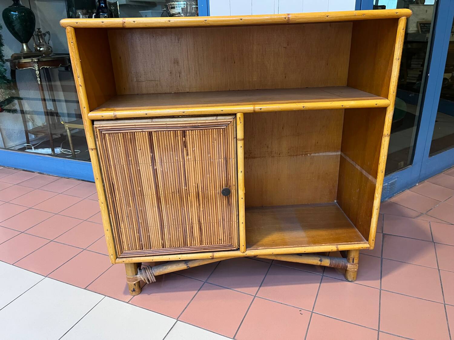 Vintage rattan side table in Audoux Minet style