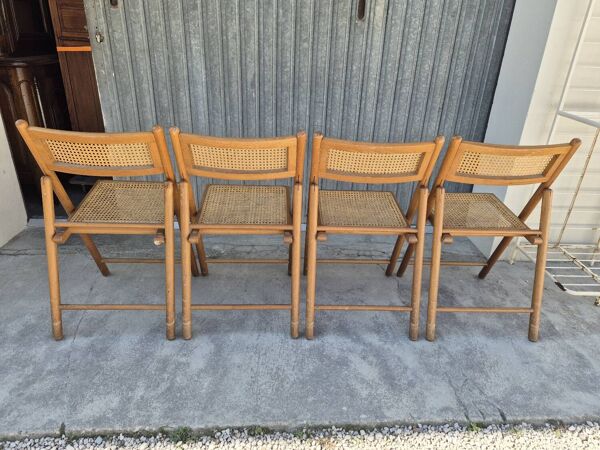 Serie de 4 chaises pliantes vintage italienne en cannage 1970s