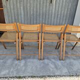 Set of 4 vintage Italian folding chairs in cane 1970s