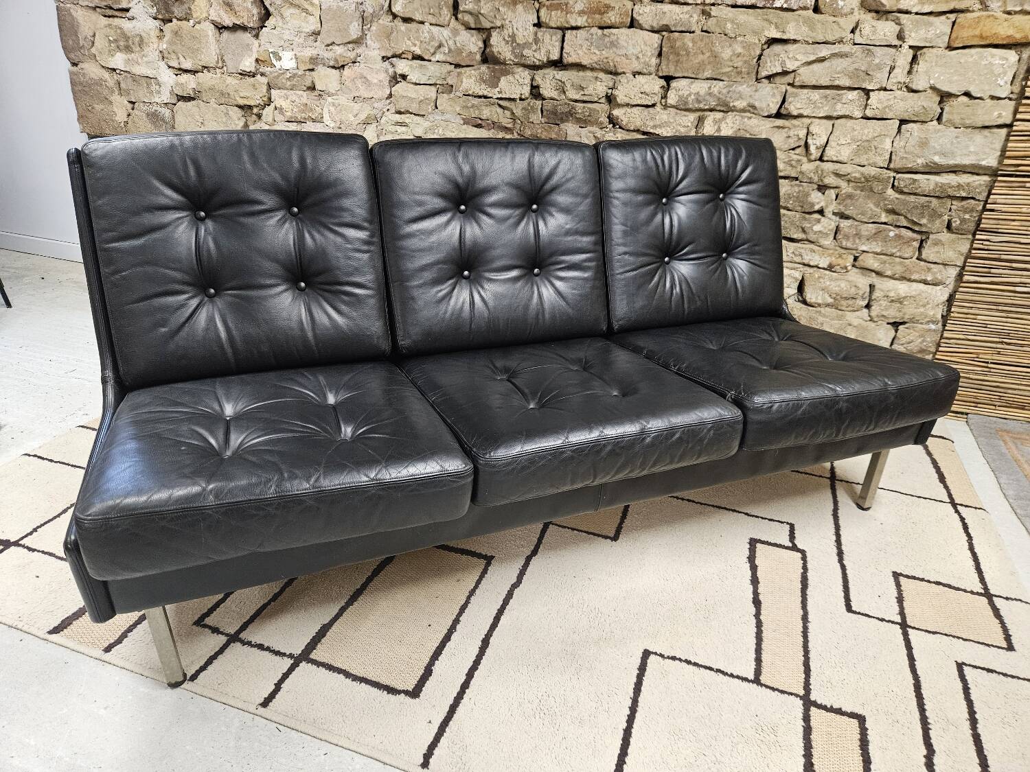 Vintage leather bench sofa 1970"