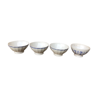 Lot de 4 bols ancien sur pieddouche a facette