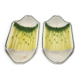 Salins earthenware slip dish decorated with asparagus, French, yellow and green, 20th century