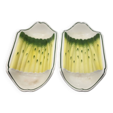 Salins earthenware slip dish decorated with asparagus, French, yellow and green, 20th century