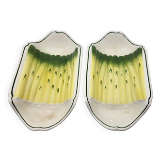 Salins earthenware slip dish decorated with asparagus, French, yellow and green, 20th century