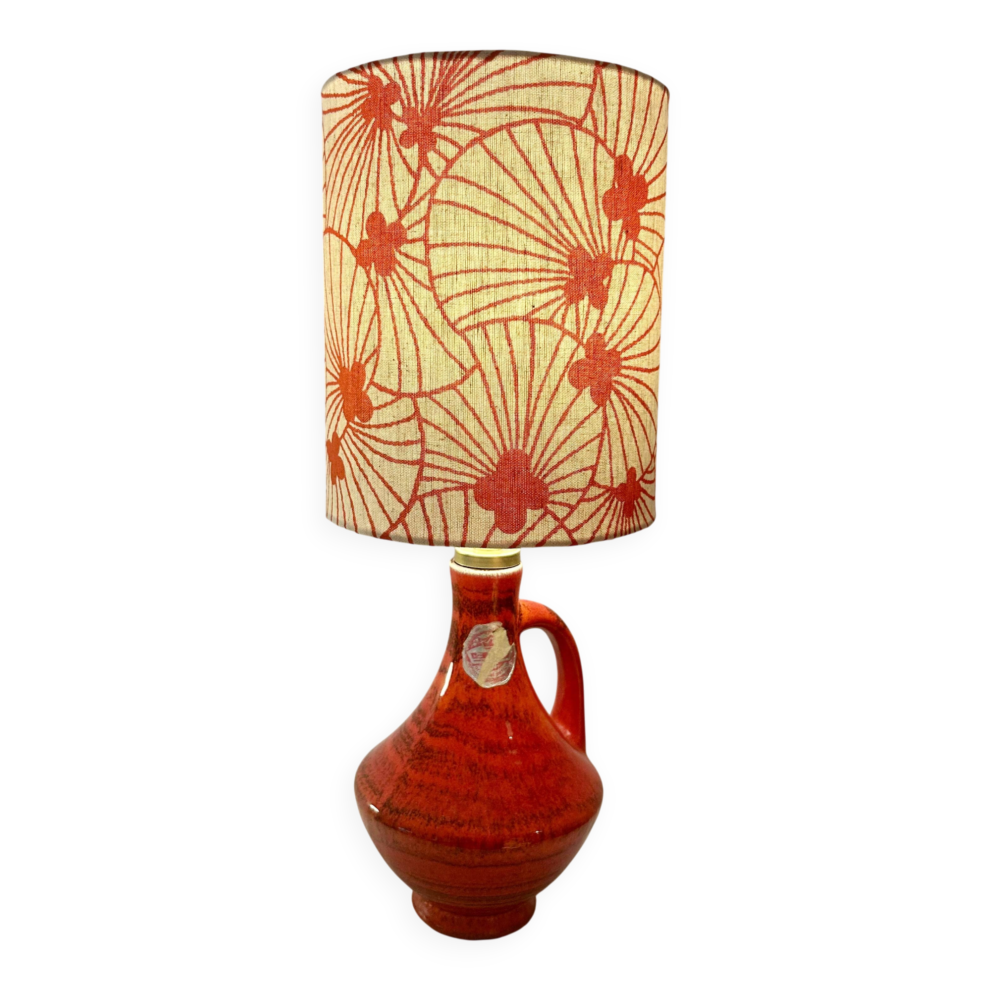 Small accent lamp by Bay Keramik – cordless with Japanese lotus fabric.