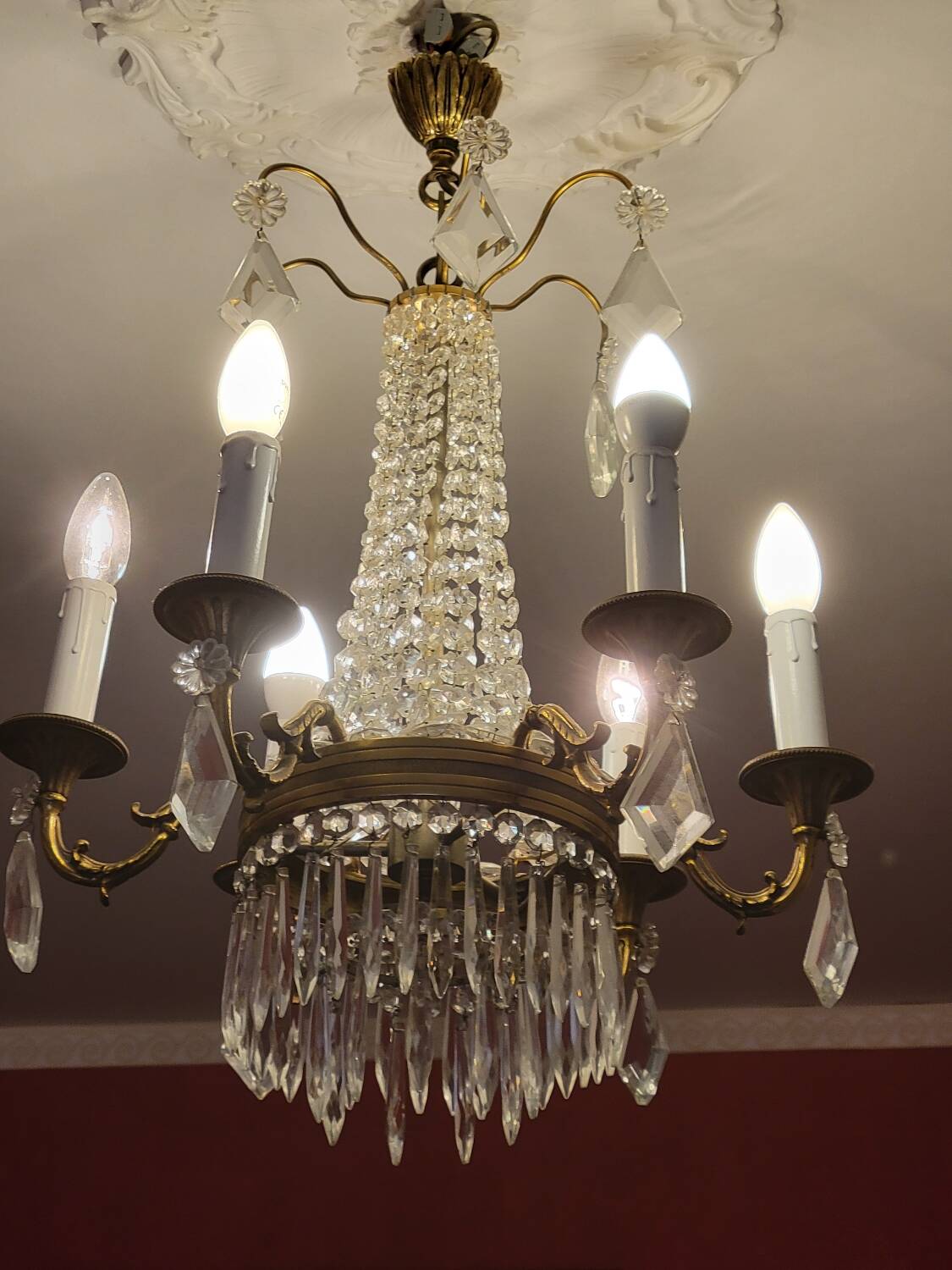 6-light hot air balloon chandelier with crystal pendants, late 19th century