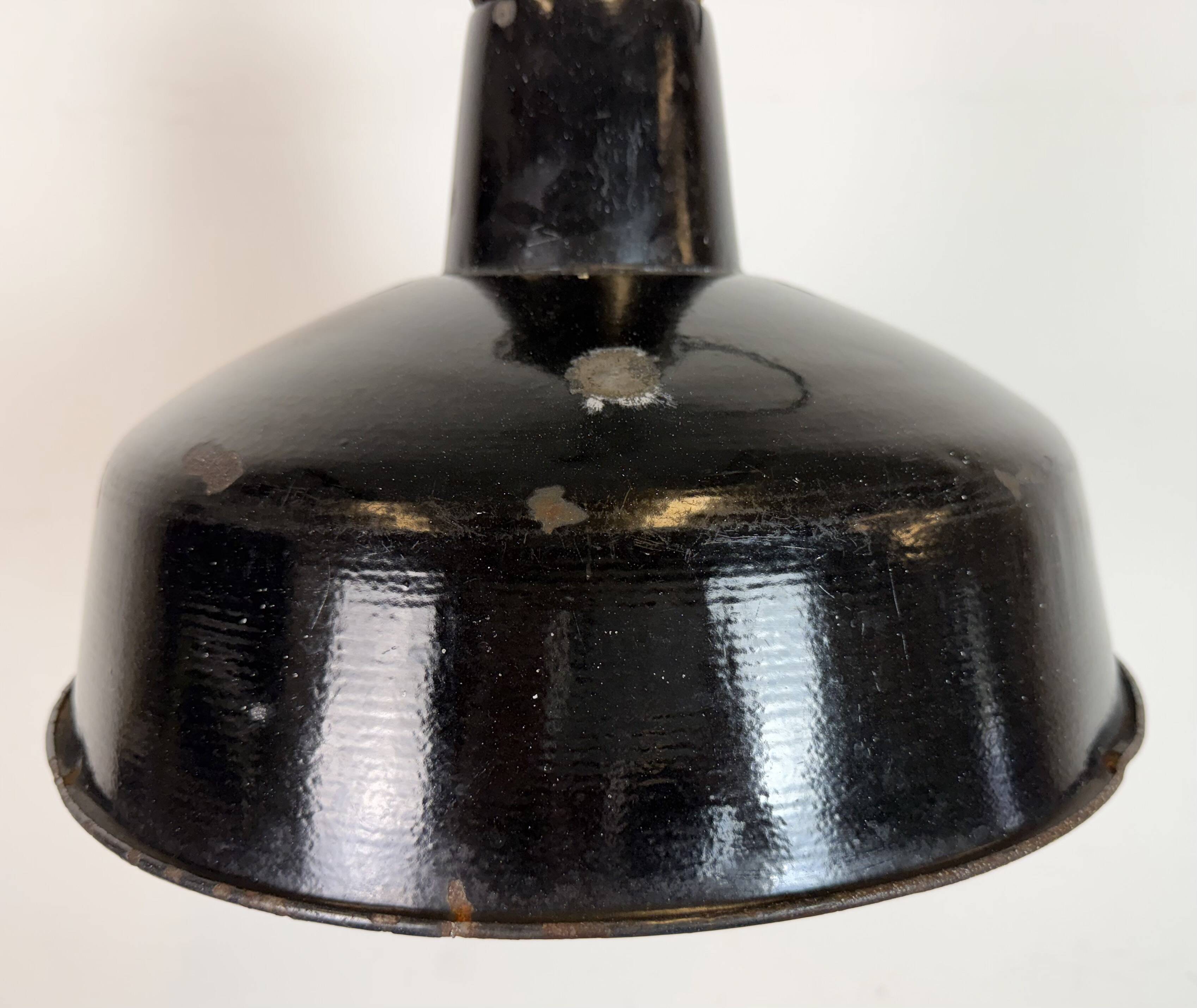Industrial Black Enamel Factory Lamp with Cast Iron Top, 1950s
