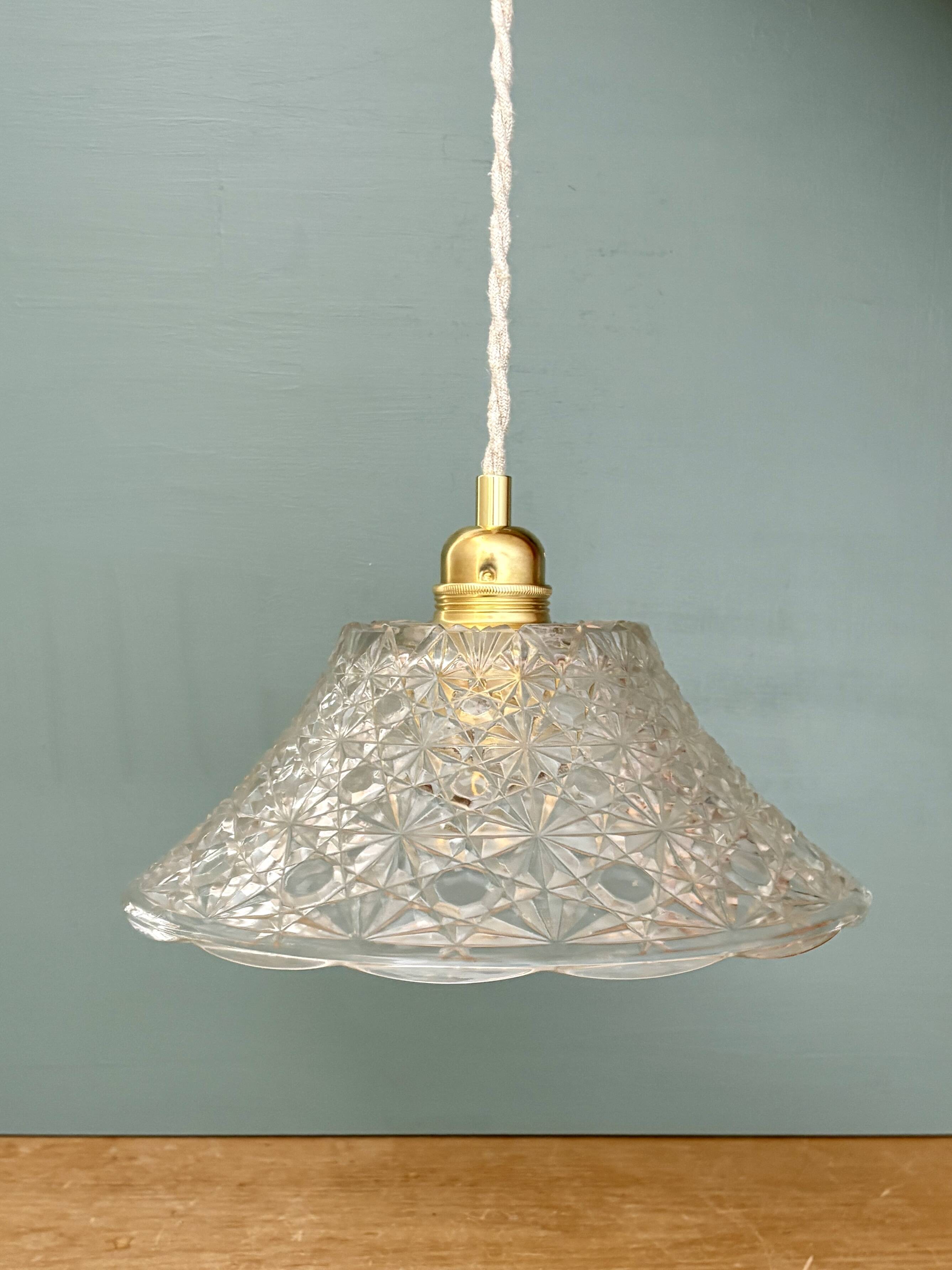 Vintage molded glass lampshade pendant light - tableware collection -
