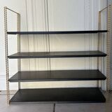 Double gold metal string shelves and black trays, vintage, 60s
