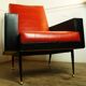 Fauteuil skaï pieds rotule laiton