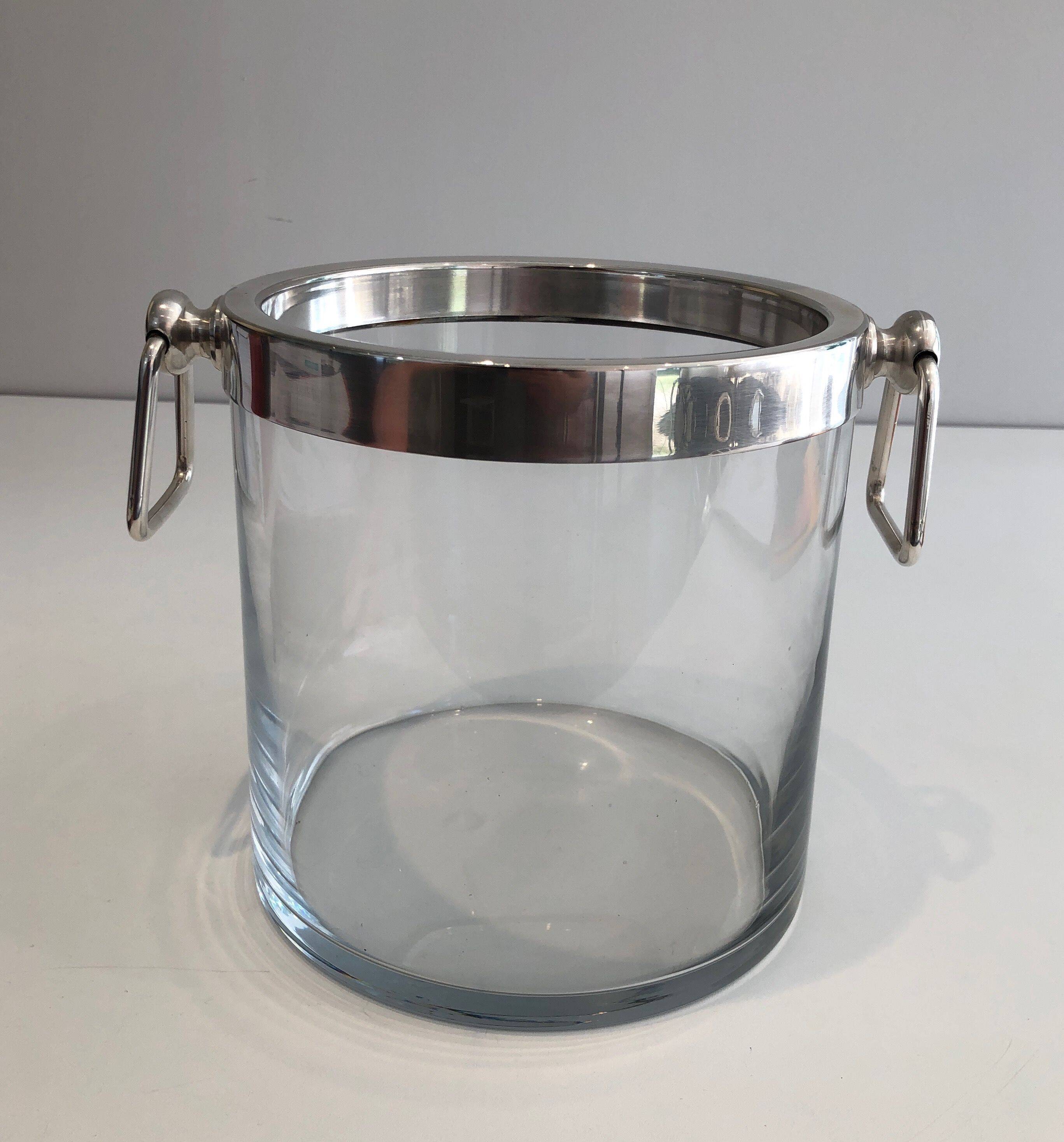 Champagne bucket design in glass and silver-plated metal