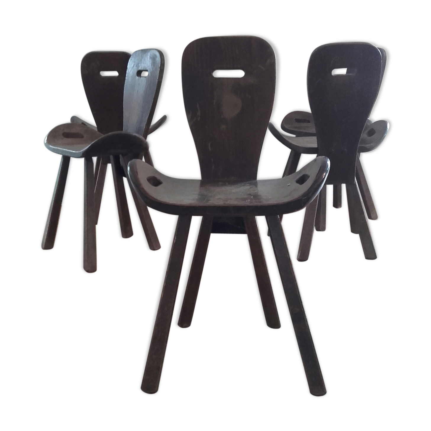 Ensemble de 6 chaises brutaliste , primitive , campagne