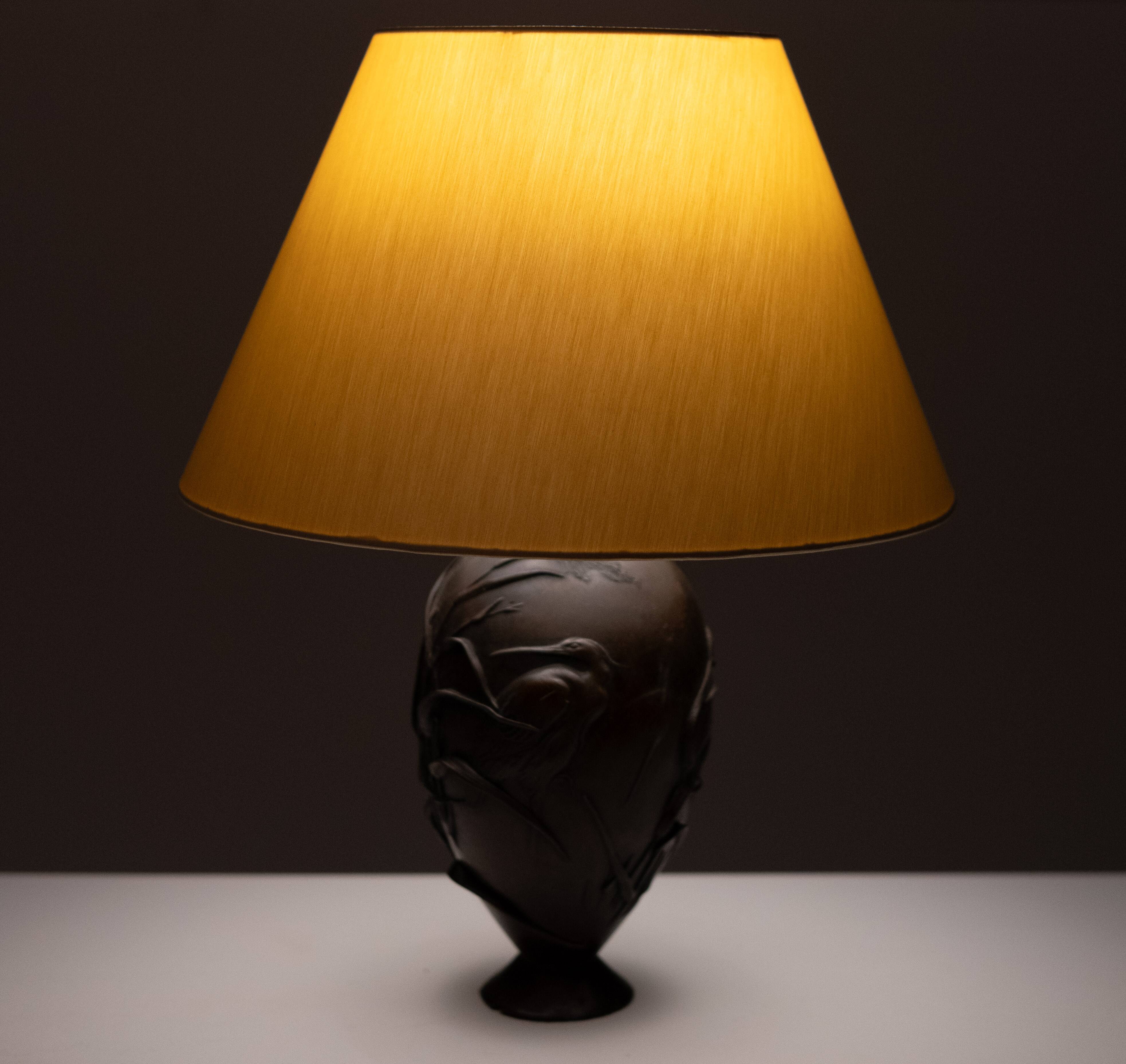 Bronze Lamp stand vase Depicting Cranes and Bamboo Meiji period